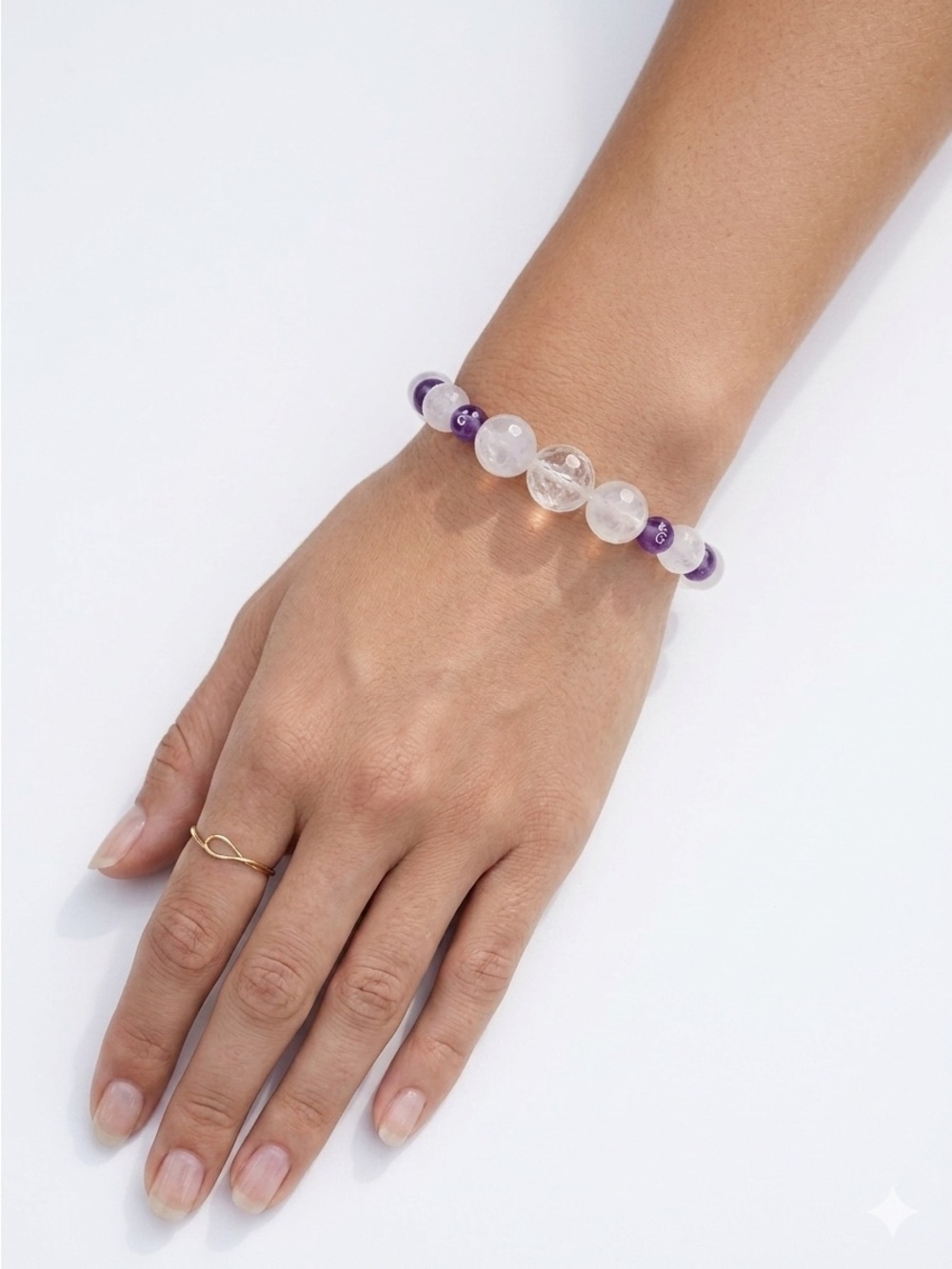 Rose Quartz Faceted Graduated Beads w/ Amethyst (A) 6mm Beaded Stretch Bracelet
